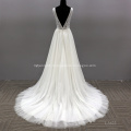 Sexy Backless Sleeveless Illusion V Neck Chapel Train Hot Sale Lace Wedding Dress